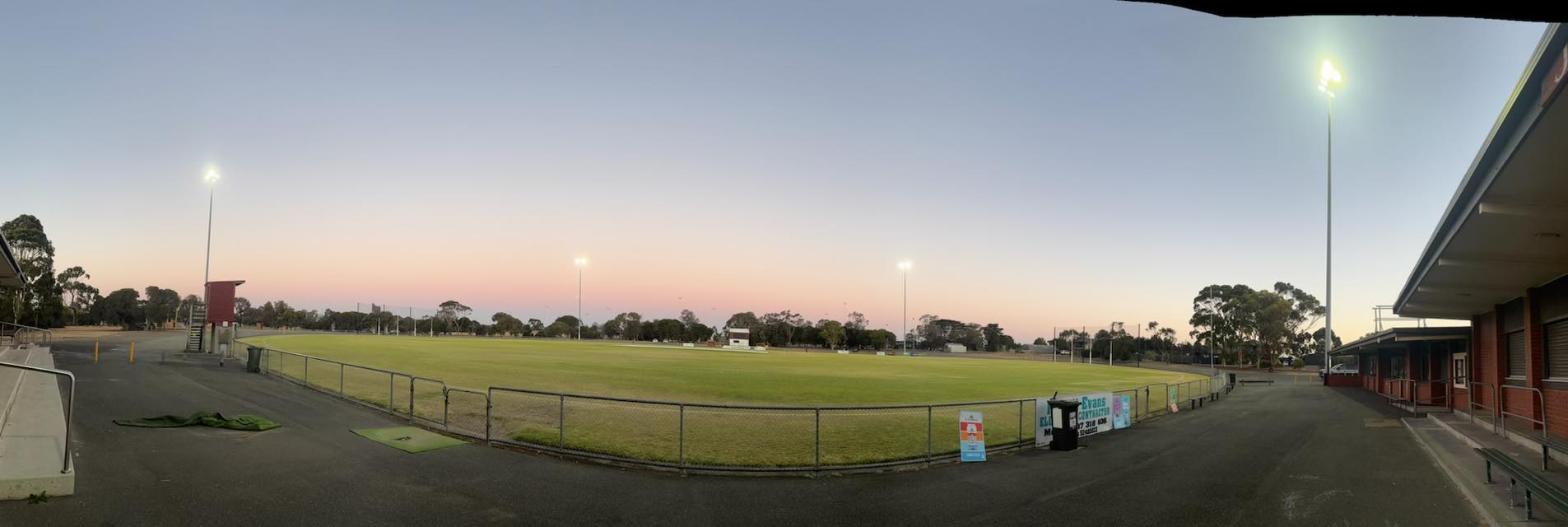 Grinter Reserve at dusk, home of the Newcomb and District Cricket Club